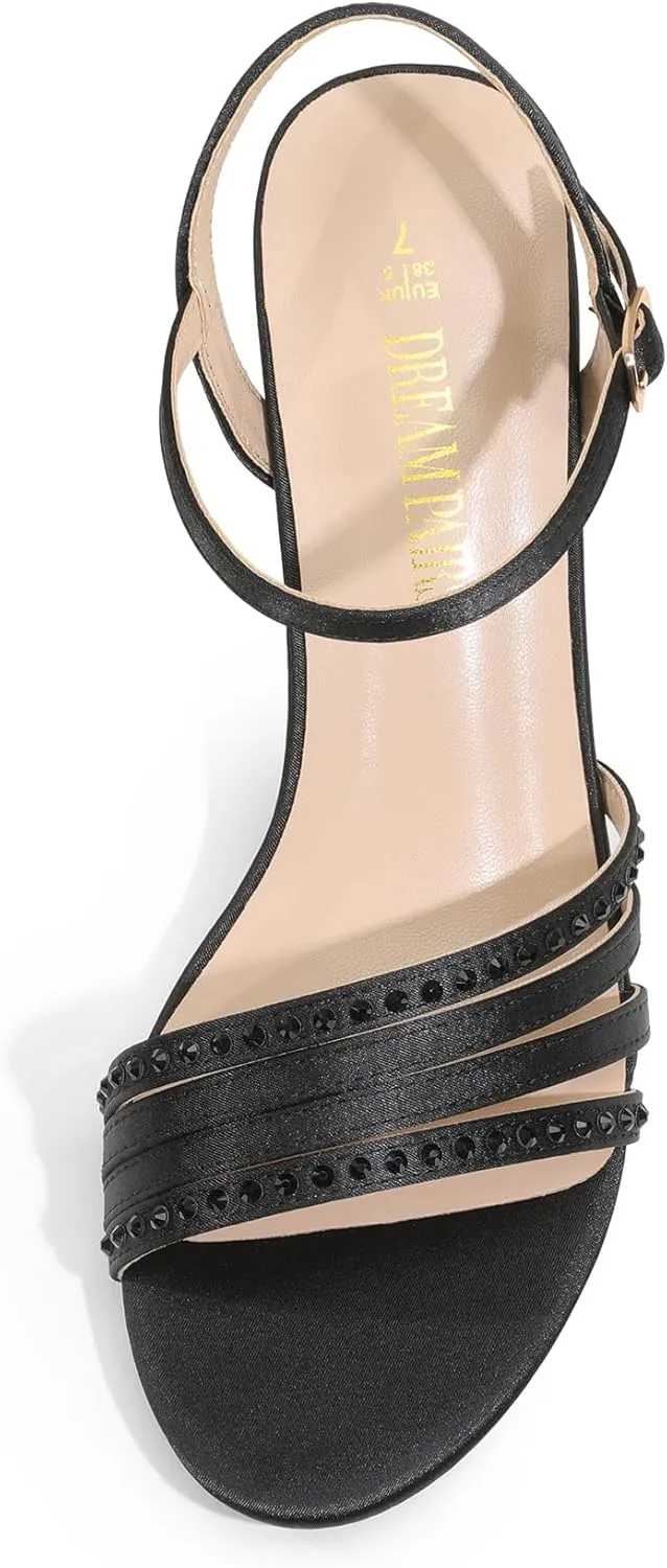 DREAM PAIRS Women's Low Kitten Heels Open Round Toe Comfortable Strappy Heels for Daily Casual Dressy Wedding Party Evening Sandals