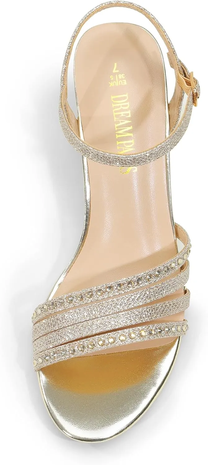 DREAM PAIRS Women's Low Kitten Heels Open Round Toe Comfortable Strappy Heels for Daily Casual Dressy Wedding Party Evening Sandals