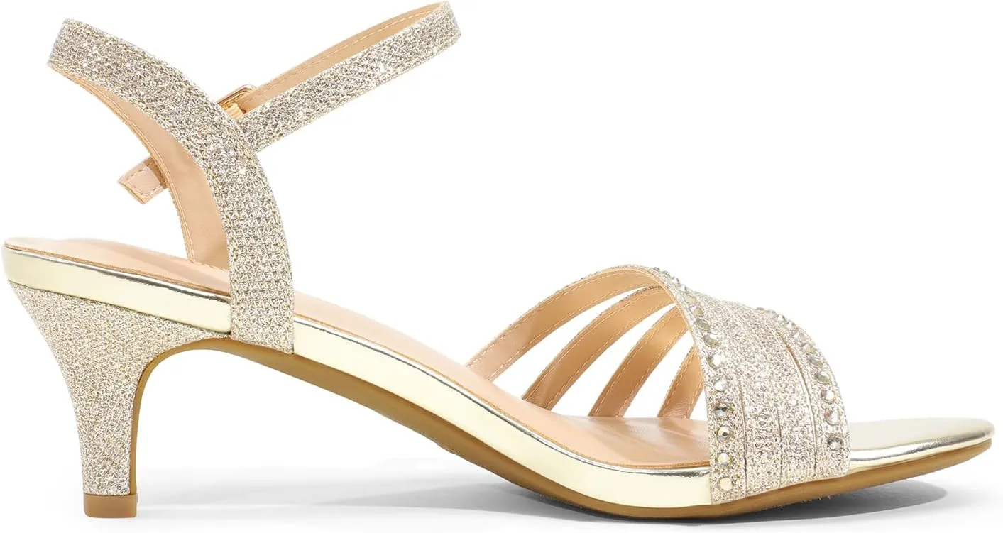 DREAM PAIRS Women's Low Kitten Heels Open Round Toe Comfortable Strappy Heels for Daily Casual Dressy Wedding Party Evening Sandals