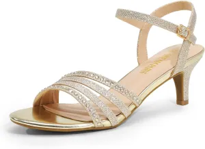DREAM PAIRS Women's Low Kitten Heels Open Round Toe Comfortable Strappy Heels for Daily Casual Dressy Wedding Party Evening Sandals