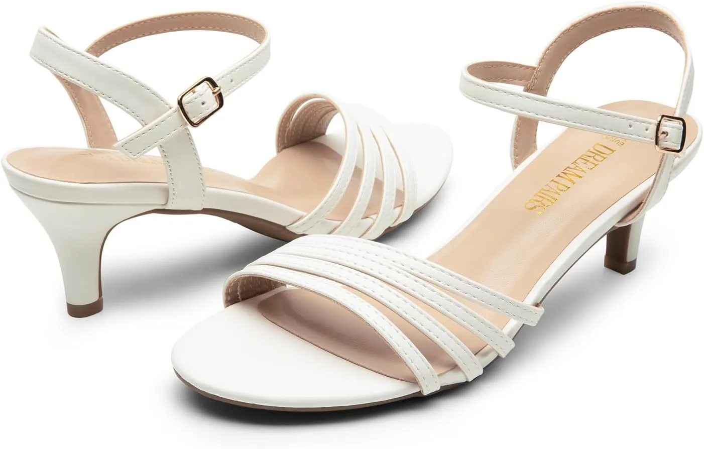 DREAM PAIRS Women's Low Kitten Heels Open Round Toe Comfortable Strappy Heels for Daily Casual Dressy Wedding Party Evening Sandals
