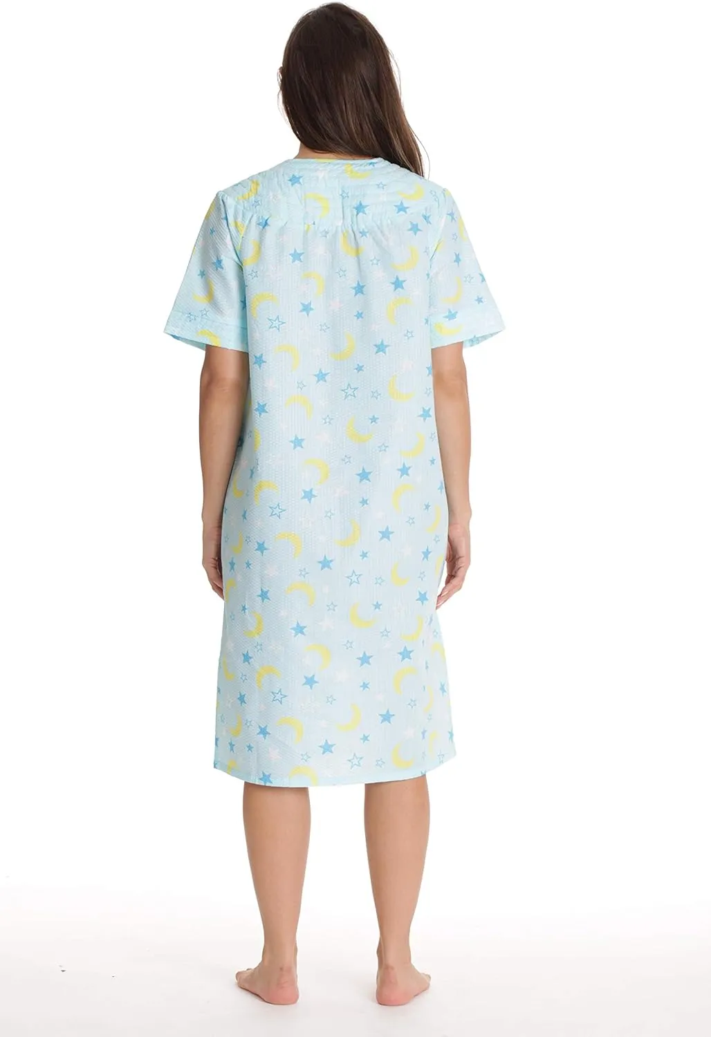 Dreamcrest Short Sleeve Seersucker Duster Snap-Front House Coat with Pockets