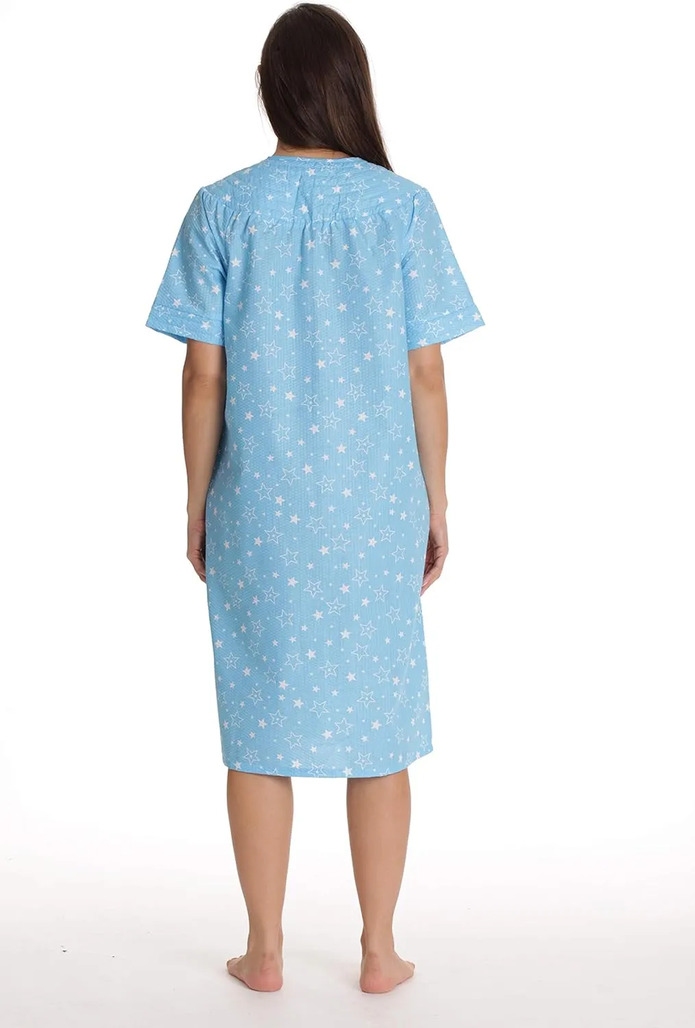 Dreamcrest Short Sleeve Seersucker Duster Snap-Front House Coat with Pockets