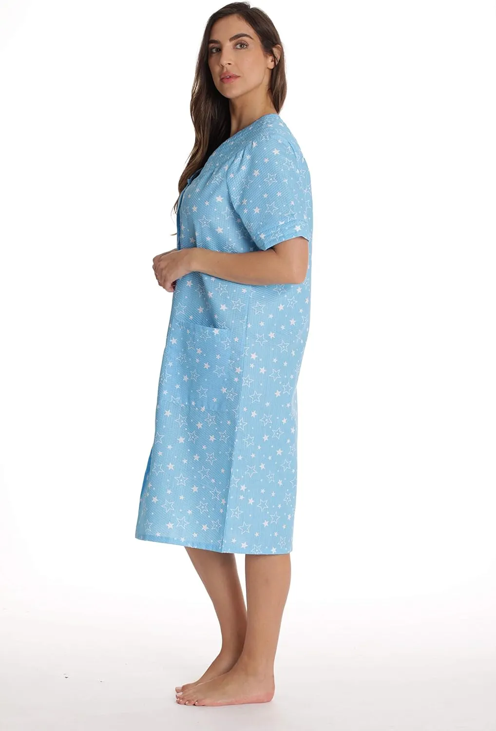 Dreamcrest Short Sleeve Seersucker Duster Snap-Front House Coat with Pockets