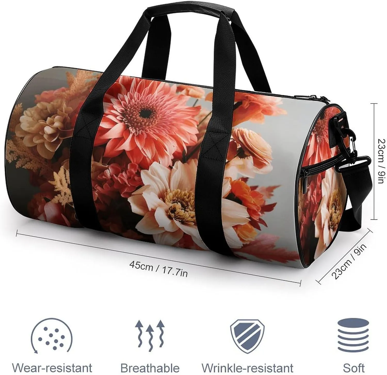 Duffel Bag for Men Women Gym Bag Bouquet of Flowers Travel Duffel Bag Waterproof Overnight Bag for Sports Workout