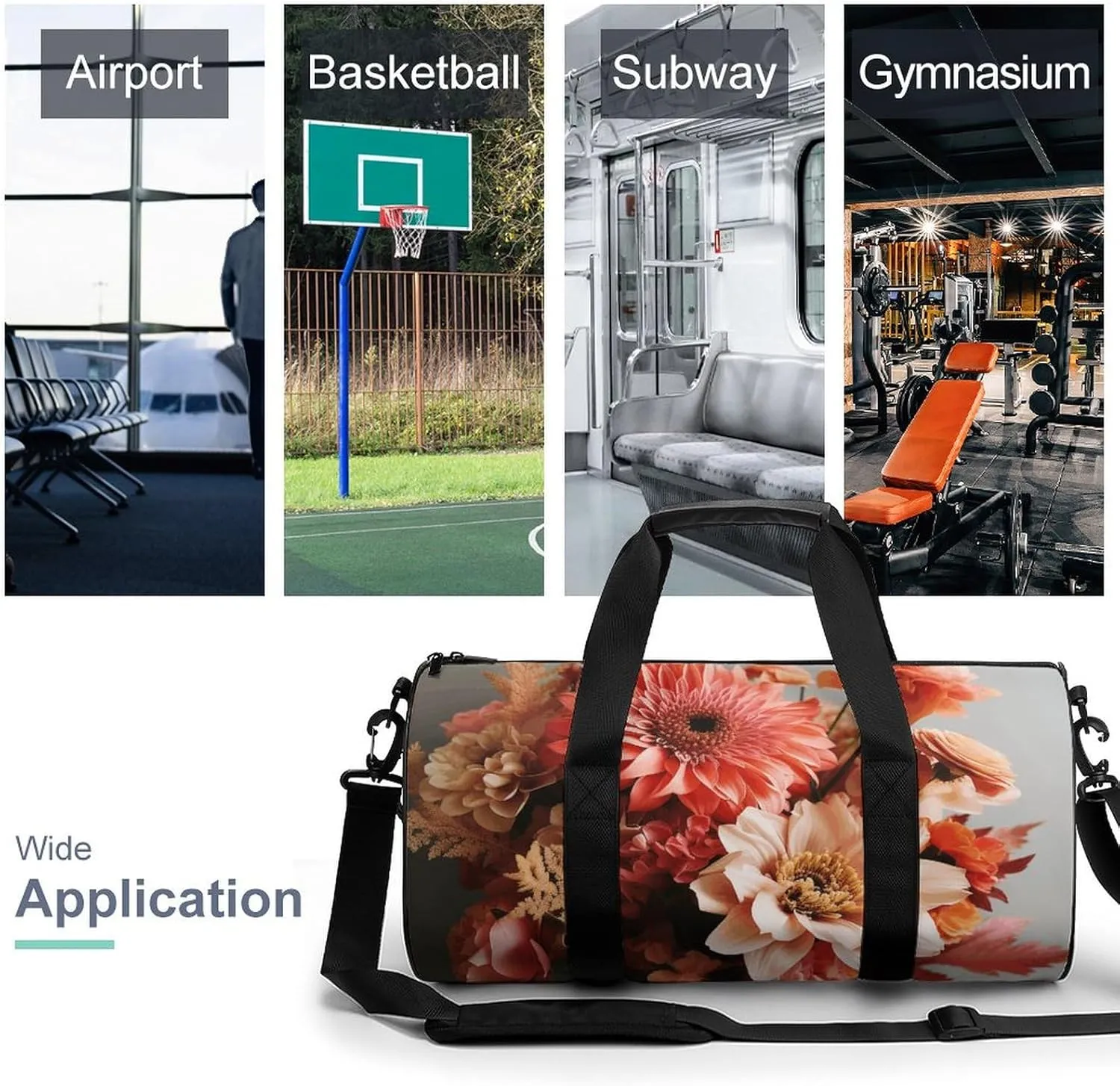 Duffel Bag for Men Women Gym Bag Bouquet of Flowers Travel Duffel Bag Waterproof Overnight Bag for Sports Workout
