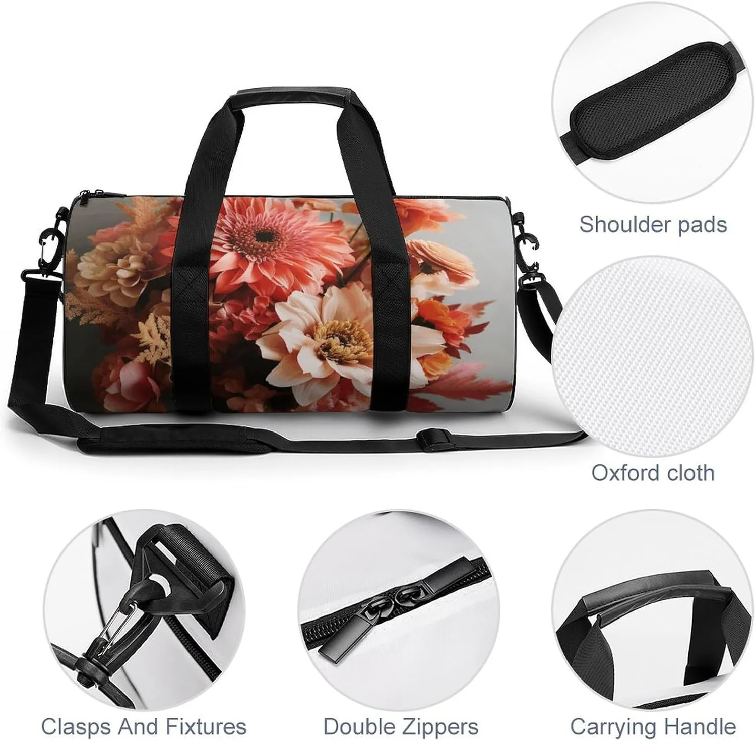 Duffel Bag for Men Women Gym Bag Bouquet of Flowers Travel Duffel Bag Waterproof Overnight Bag for Sports Workout
