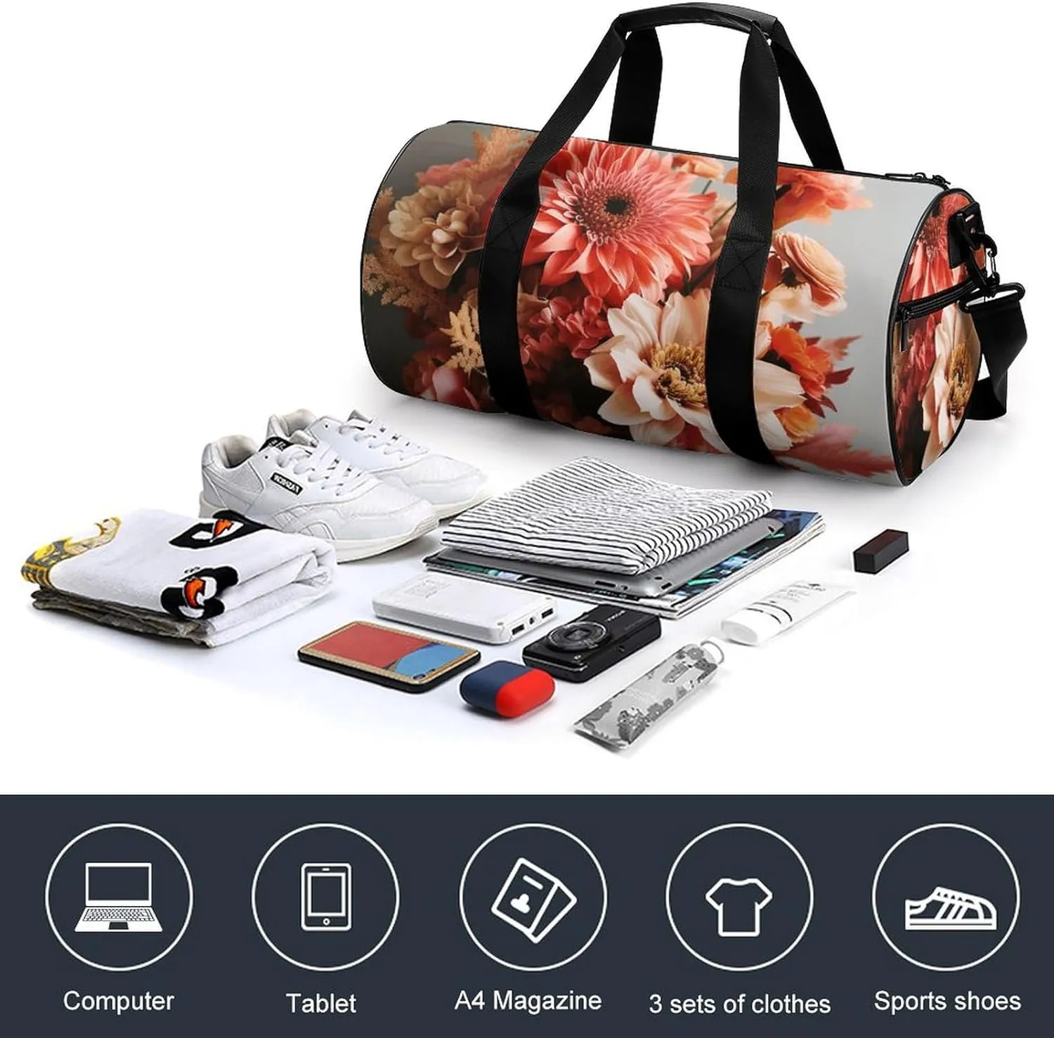 Duffel Bag for Men Women Gym Bag Bouquet of Flowers Travel Duffel Bag Waterproof Overnight Bag for Sports Workout