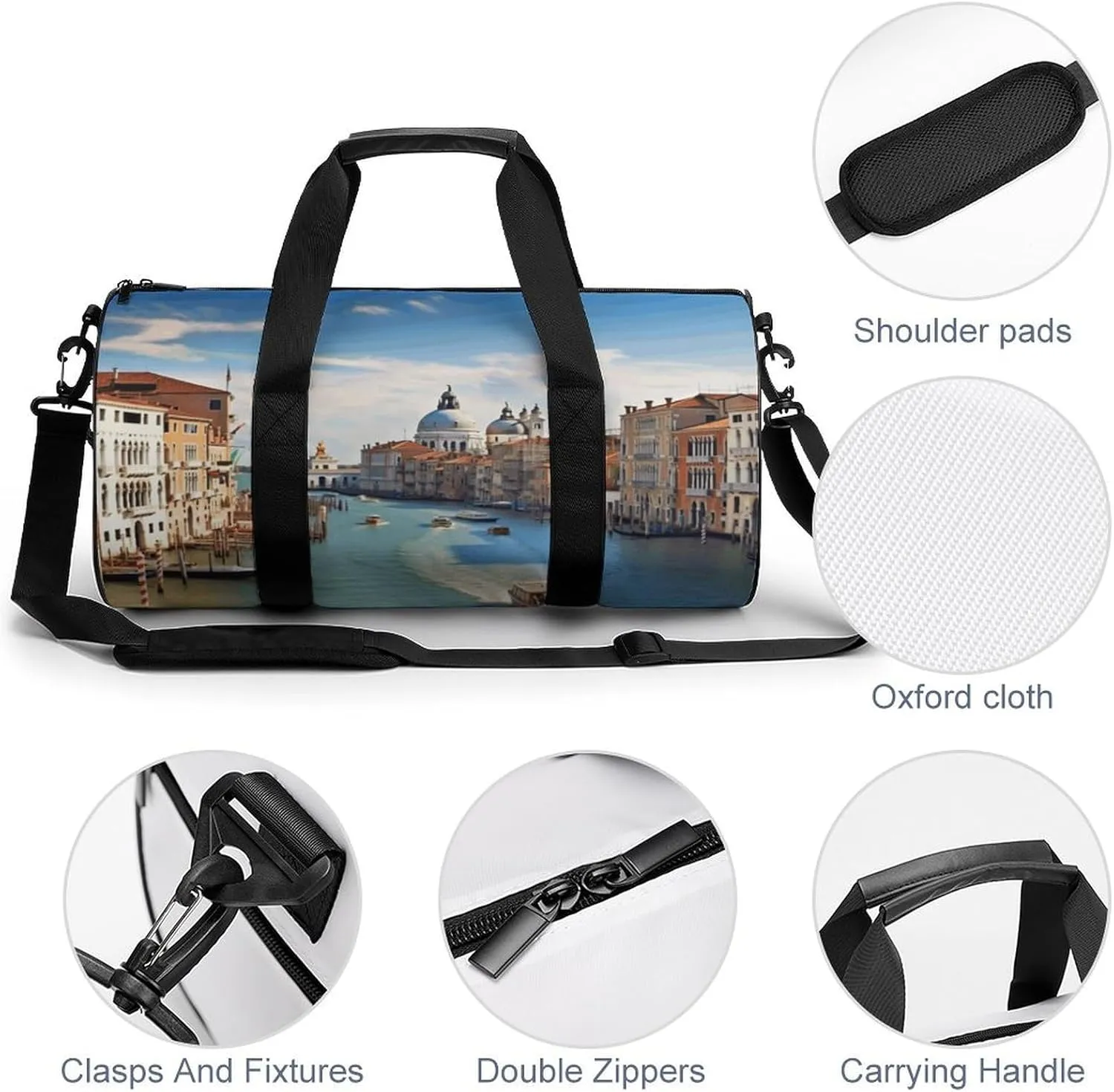 Duffel Bag for Men Women Gym Bag Grand Canal in Italy Travel Duffel Bag Waterproof Overnight Bag for Sports Workout