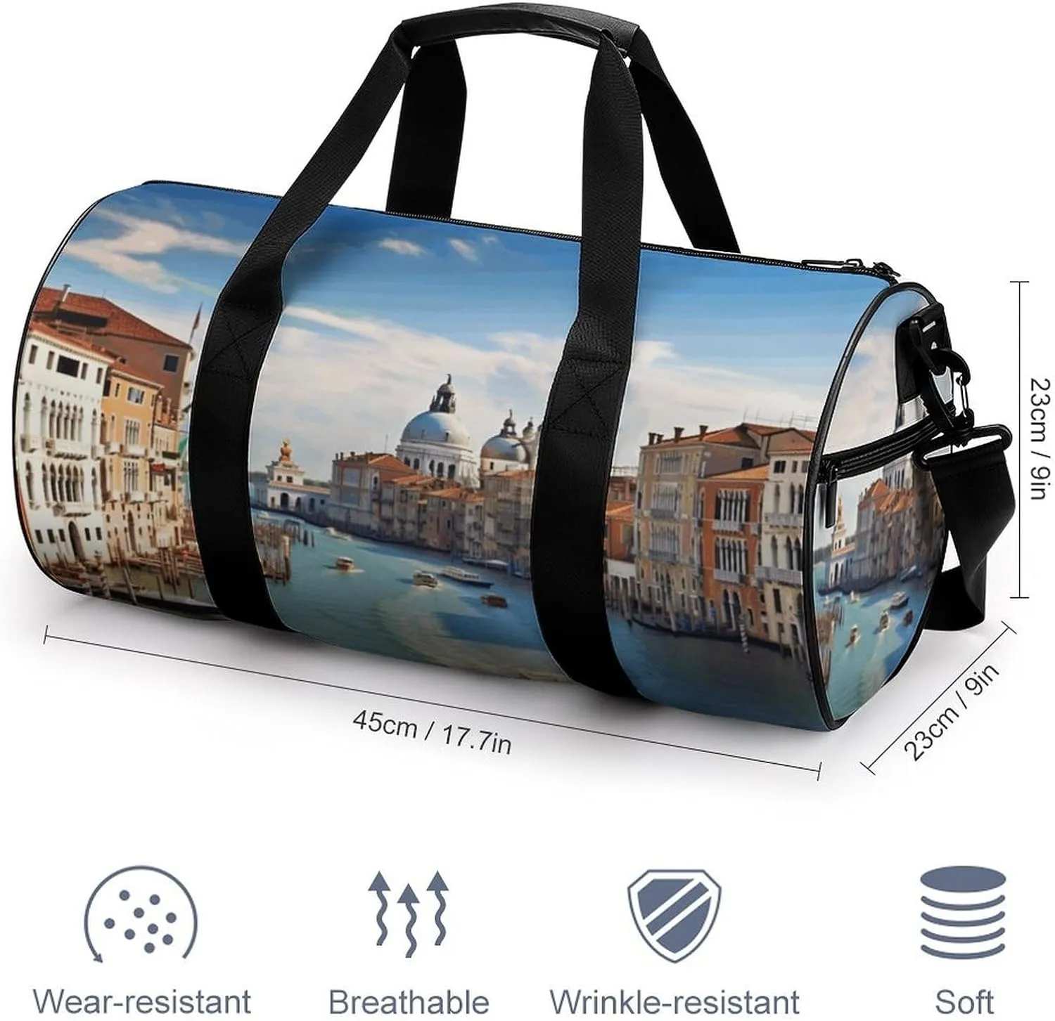 Duffel Bag for Men Women Gym Bag Grand Canal in Italy Travel Duffel Bag Waterproof Overnight Bag for Sports Workout