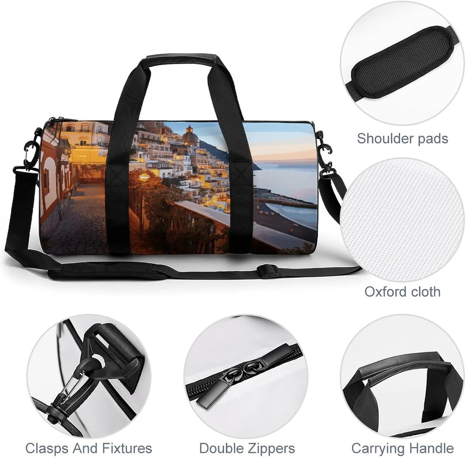 Duffel Bag for Men Women Gym Bag Positano Seaside Sunset Travel Duffel Bag Waterproof Overnight Bag for Sports Workout