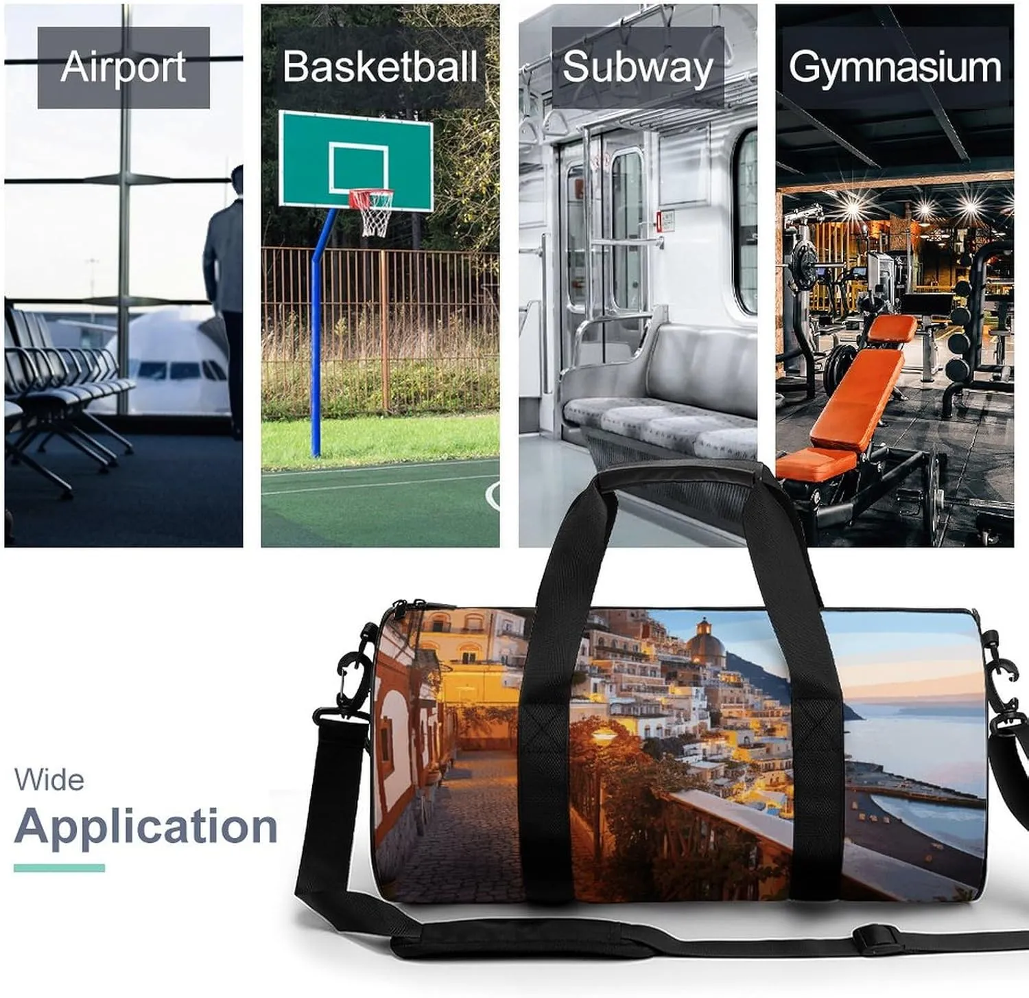 Duffel Bag for Men Women Gym Bag Positano Seaside Sunset Travel Duffel Bag Waterproof Overnight Bag for Sports Workout