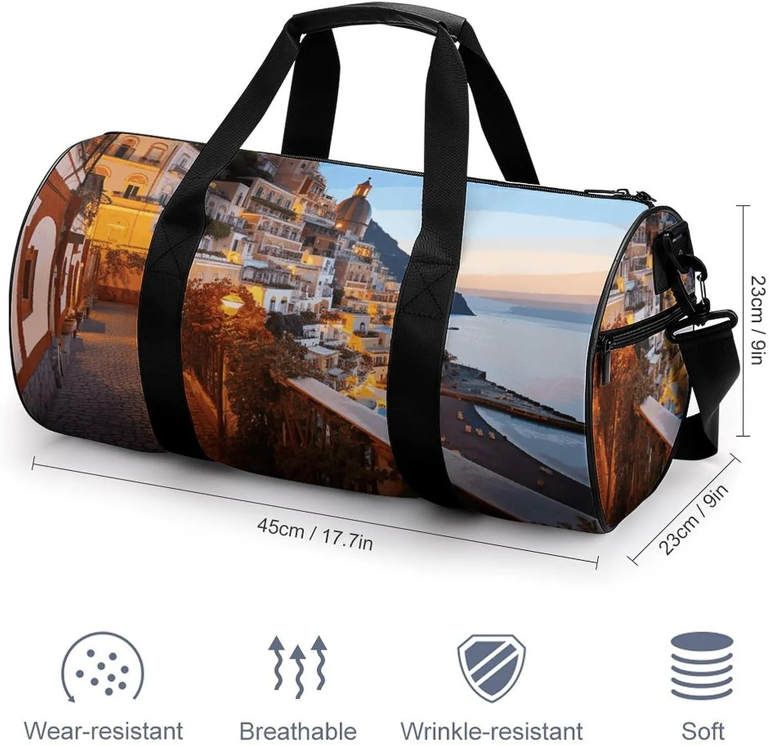 Duffel Bag for Men Women Gym Bag Positano Seaside Sunset Travel Duffel Bag Waterproof Overnight Bag for Sports Workout