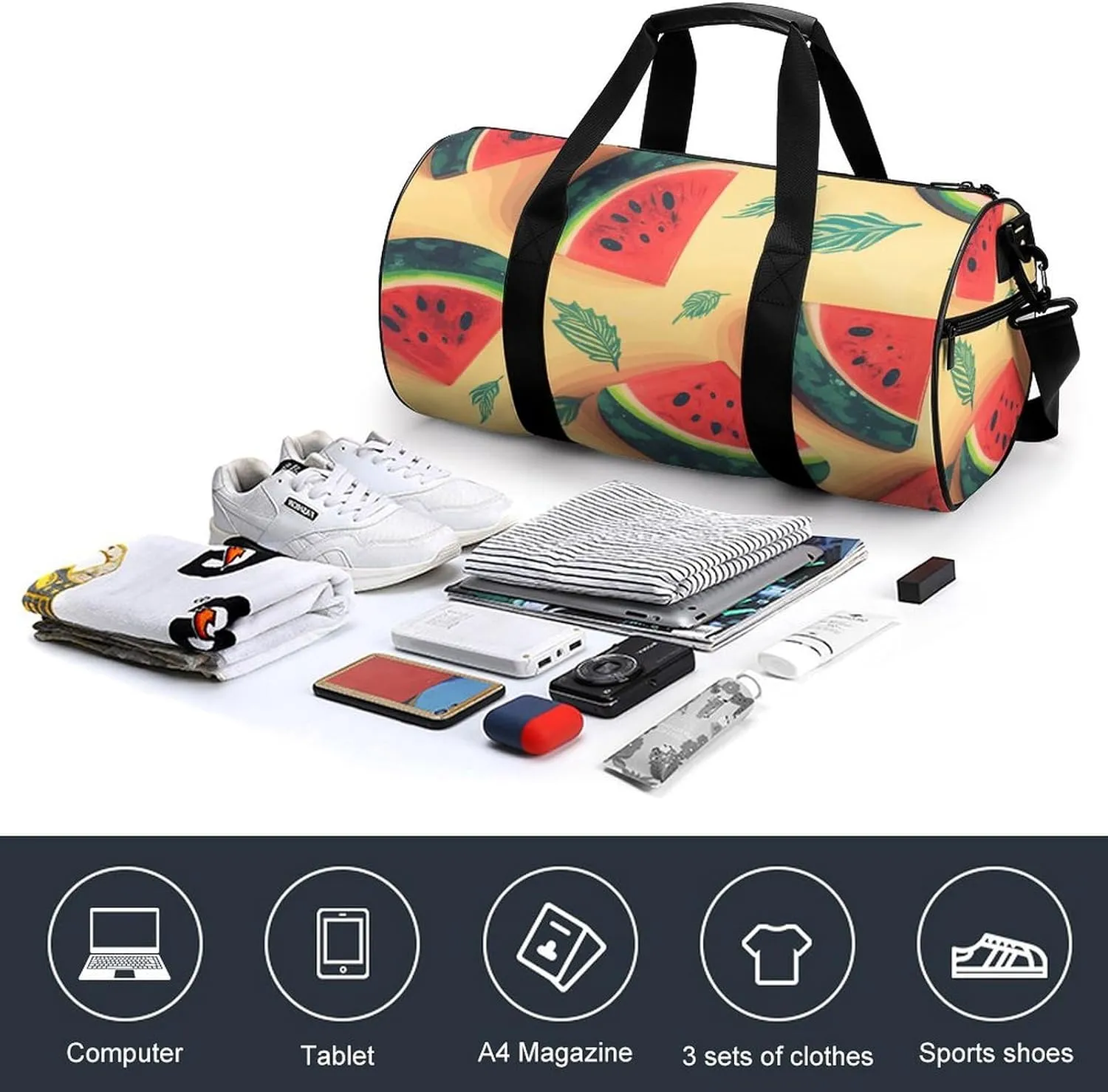 Duffel Bag for Men Women Gym Bag Summer Watermelon Travel Duffel Bag Waterproof Overnight Bag for Sports Workout