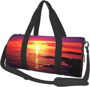 Duffel Bag for Men Women Small Gym Bag Calm sea sunset Travel Duffel Bag Waterproof Overnight Bag for Sports Workout