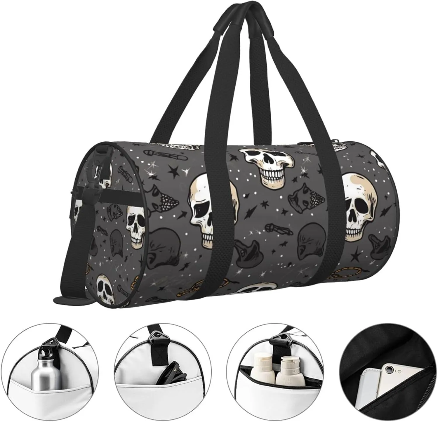 Duffel Bag for Men Women Small Gym Bag Skull and lightning Travel Duffel Bag Waterproof Overnight Bag for Sports Workout
