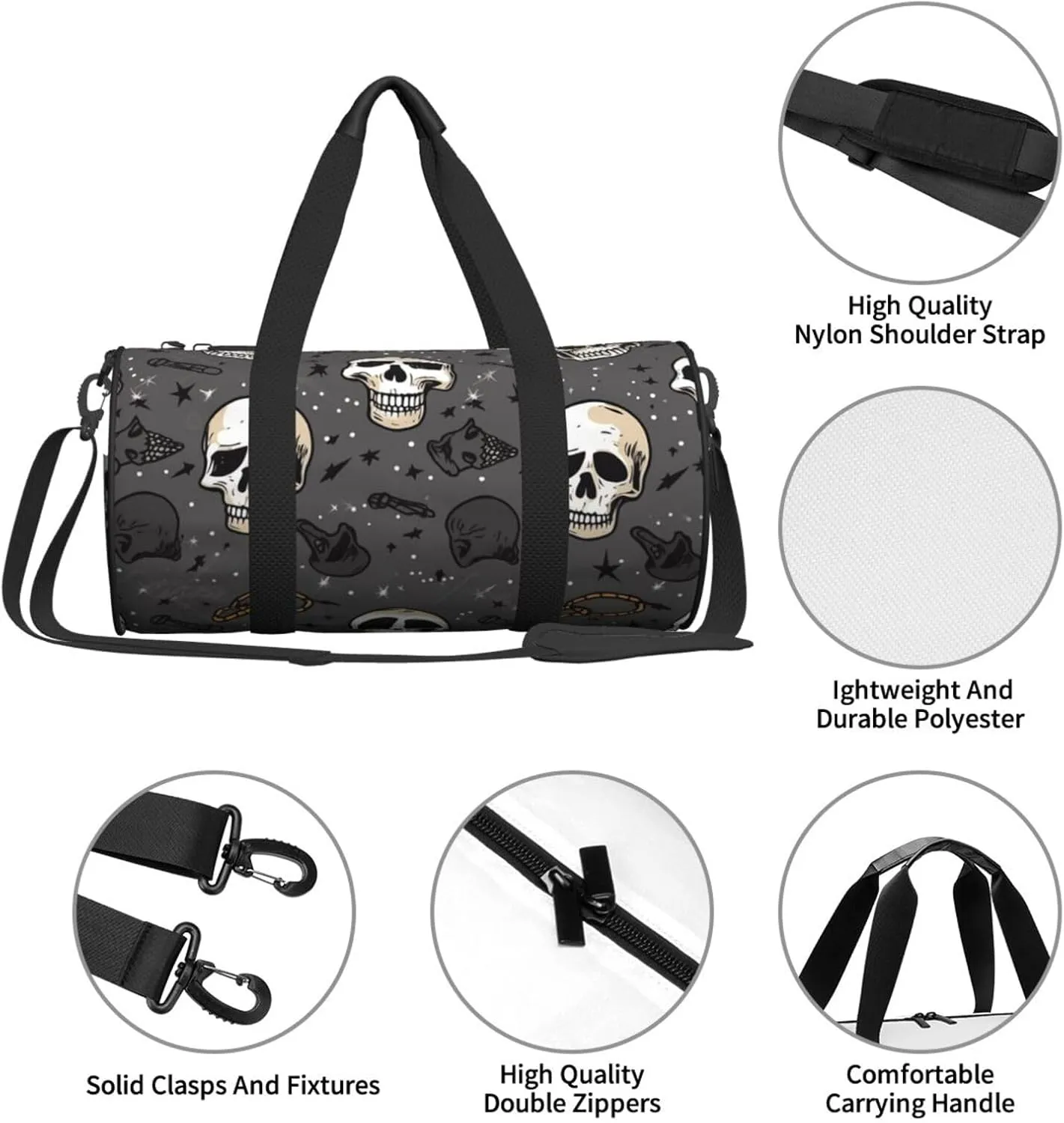 Duffel Bag for Men Women Small Gym Bag Skull and lightning Travel Duffel Bag Waterproof Overnight Bag for Sports Workout