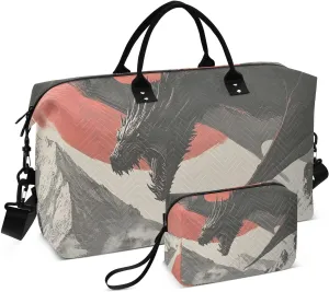 Duffel Bag Set for Travel Gym Sport, Weekender Bag Carry on Overnight Bags for Women Men-Gothic Dragon Mountain Print