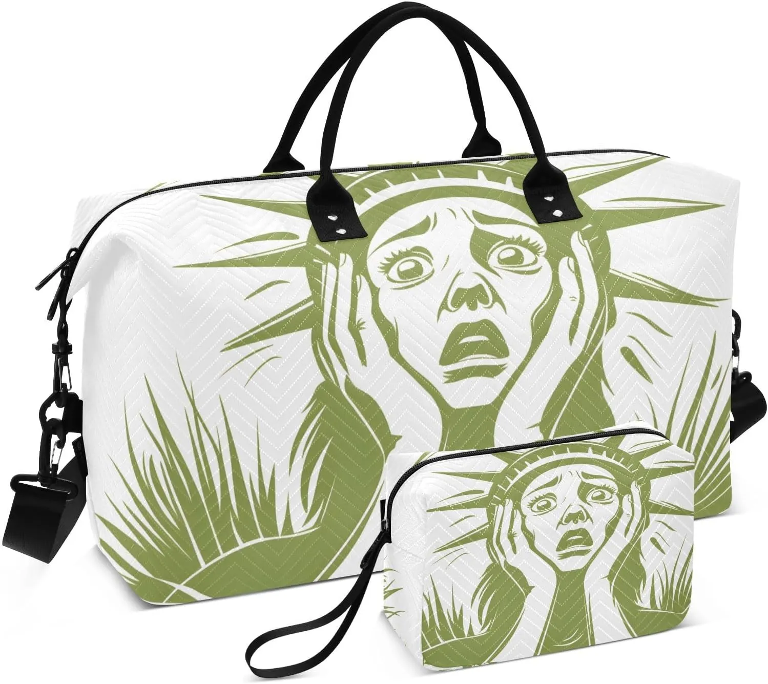 Duffel Bag Set for Travel Gym Sport, Weekender Bag Carry on Overnight Bags for Women Men-Green Statue Of Liberty Print