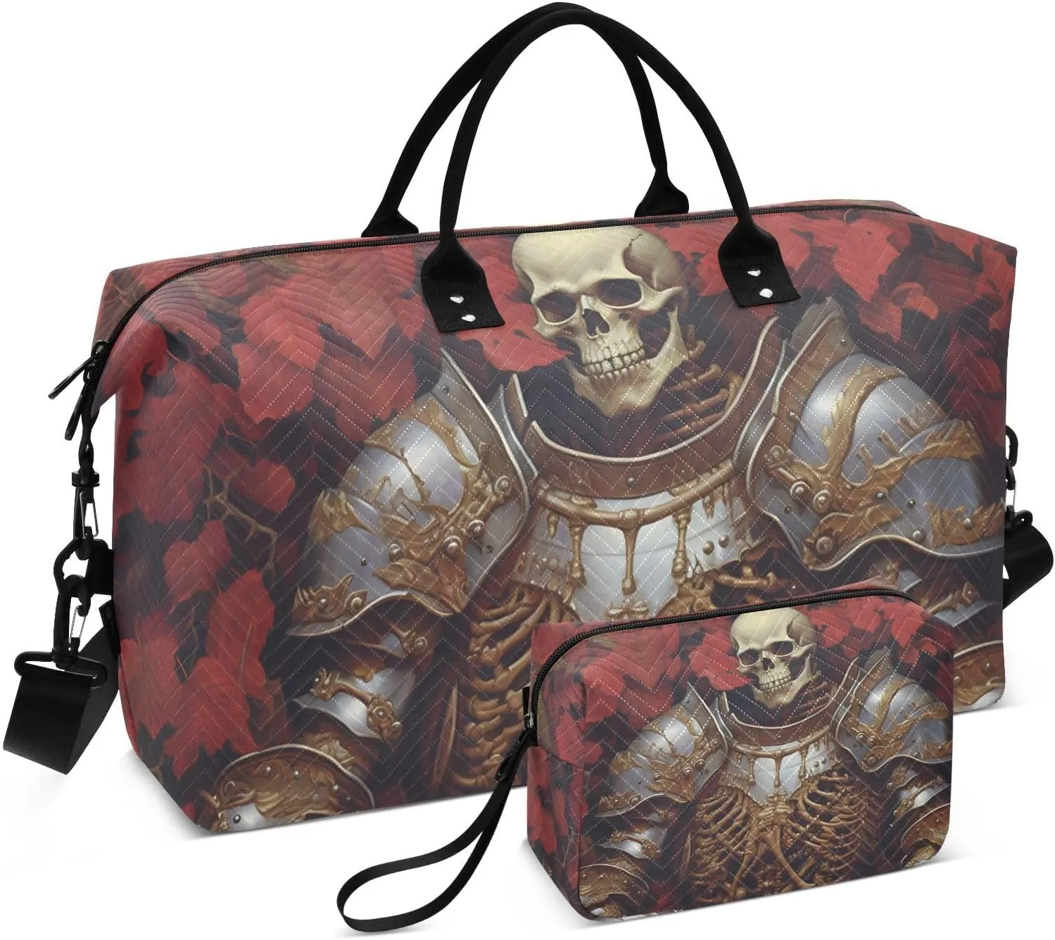 Duffel Bag Set for Travel Gym Sport, Weekender Bags Carry on Overnight Bags for Women Men-Samurai Skeleton Print