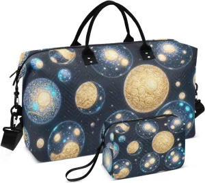 Duffel Bag Set with Toiletry Bag for Travel Gym Sport, Luggage Sleeve Weekender Bags Carry on Overnight Bag-Cosmic Balls Print