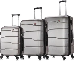 DUKAP RODEZ Hardside Luggage Set with Ergonomic Handles and TSA Lock | Spacious Travel Suitcase with Four Spinner Wheels and Studs | (20/24/28) 3 Piece Luggage Set | Silver