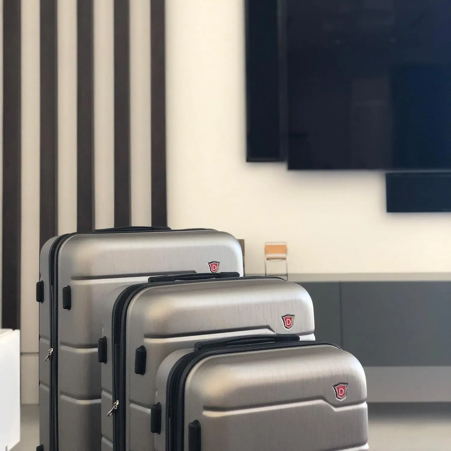 DUKAP RODEZ Hardside Luggage Set with Ergonomic Handles and TSA Lock | Spacious Travel Suitcase with Four Spinner Wheels and Studs | (20/24/28) 3 Piece Luggage Set | Silver
