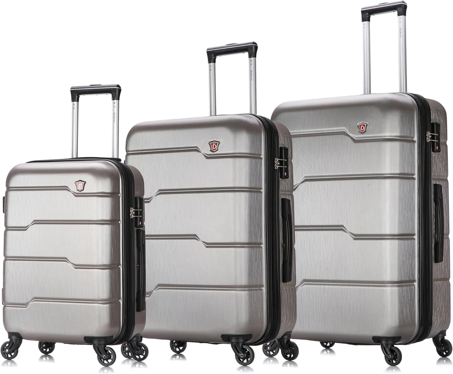 DUKAP RODEZ Hardside Luggage Set with Ergonomic Handles and TSA Lock | Spacious Travel Suitcase with Four Spinner Wheels and Studs | (20/24/28) 3 Piece Luggage Set | Silver