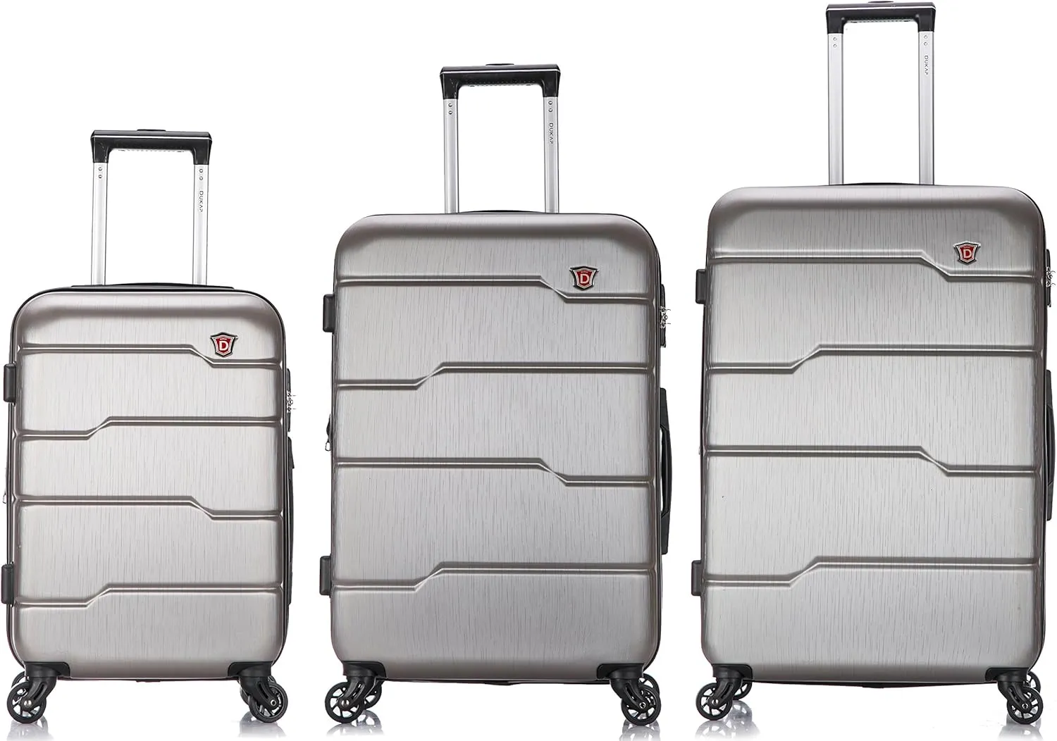 DUKAP RODEZ Hardside Luggage Set with Ergonomic Handles and TSA Lock | Spacious Travel Suitcase with Four Spinner Wheels and Studs | (20/24/28) 3 Piece Luggage Set | Silver