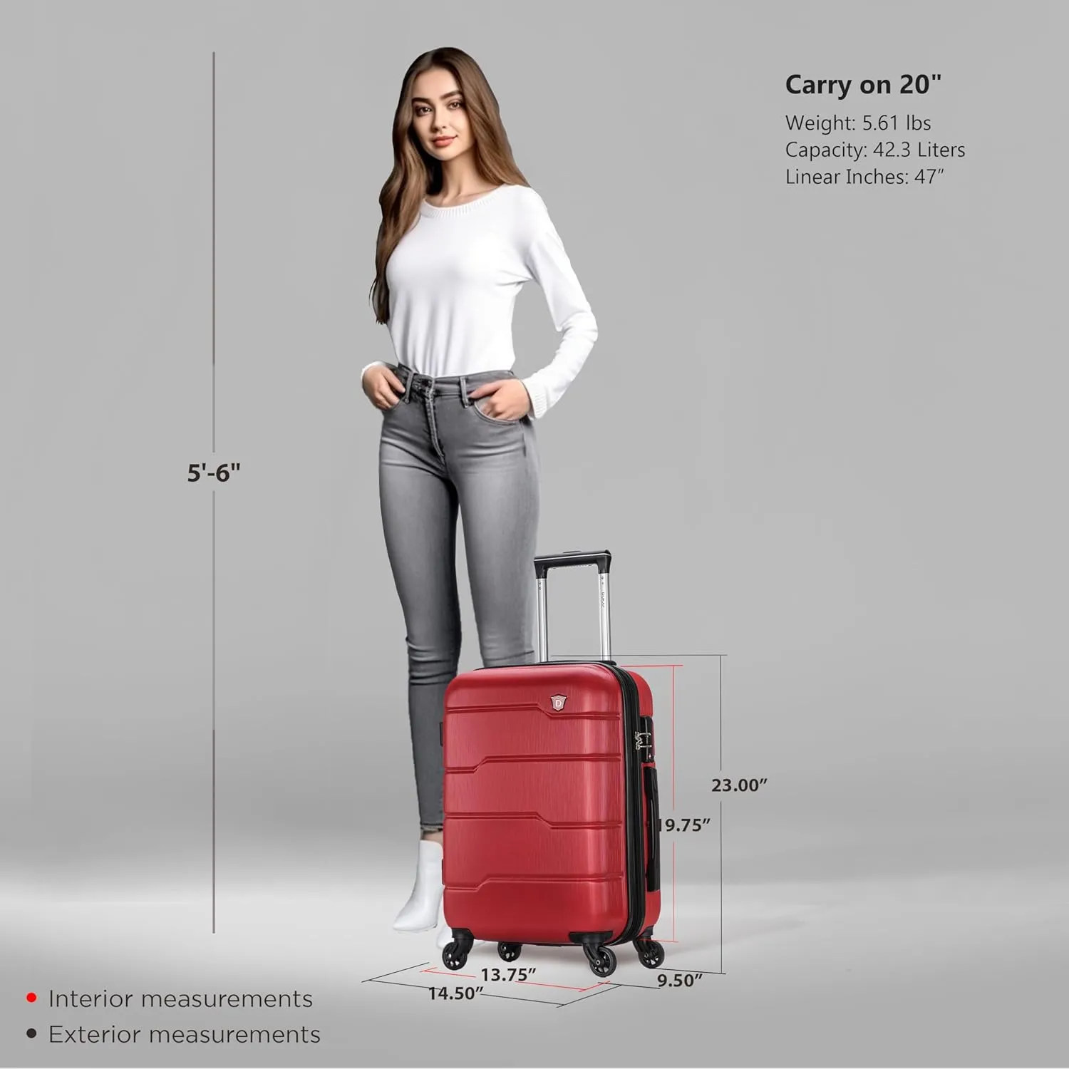 DUKAP RODEZ Hardside Luggage with Ergonomic Handles and TSA Lock | Spacious Traveling Suitcase Travel Suitcase with Four Spinner Wheels and Studs | 20 Inch Carry On Luggage | Red