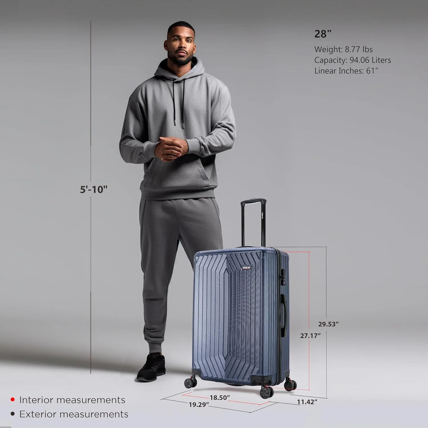 DUKAP STRATOS 28 Inch Large Hardside Luggage with GEL Handle and TSA Lock Travel Suitcase with Spinner Wheels and Studs Blue