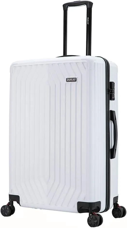 DUKAP STRATOS 28 Inch Large Hardside Luggage with GEL Handle and TSA Lock Travel Suitcase with Spinner Wheels and Studs White