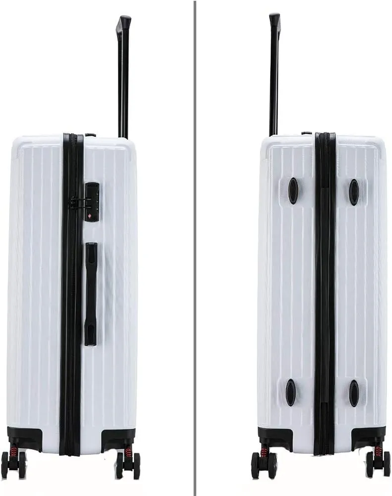 DUKAP STRATOS 28 Inch Large Hardside Luggage with GEL Handle and TSA Lock Travel Suitcase with Spinner Wheels and Studs White