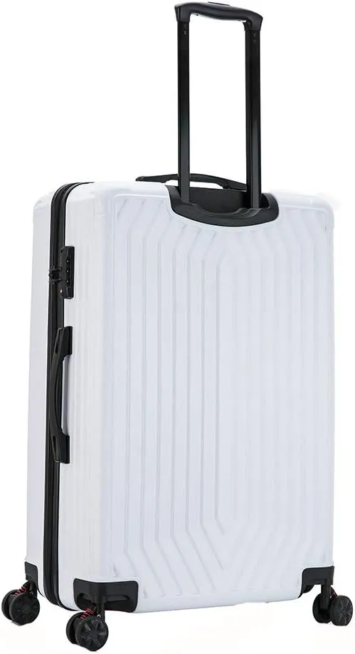 DUKAP STRATOS 28 Inch Large Hardside Luggage with GEL Handle and TSA Lock Travel Suitcase with Spinner Wheels and Studs White
