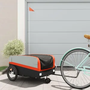 Durable and Spacious Bike Trailer for Heavy Goods, Iron Frame, Safety Flag Included, Black and Orange