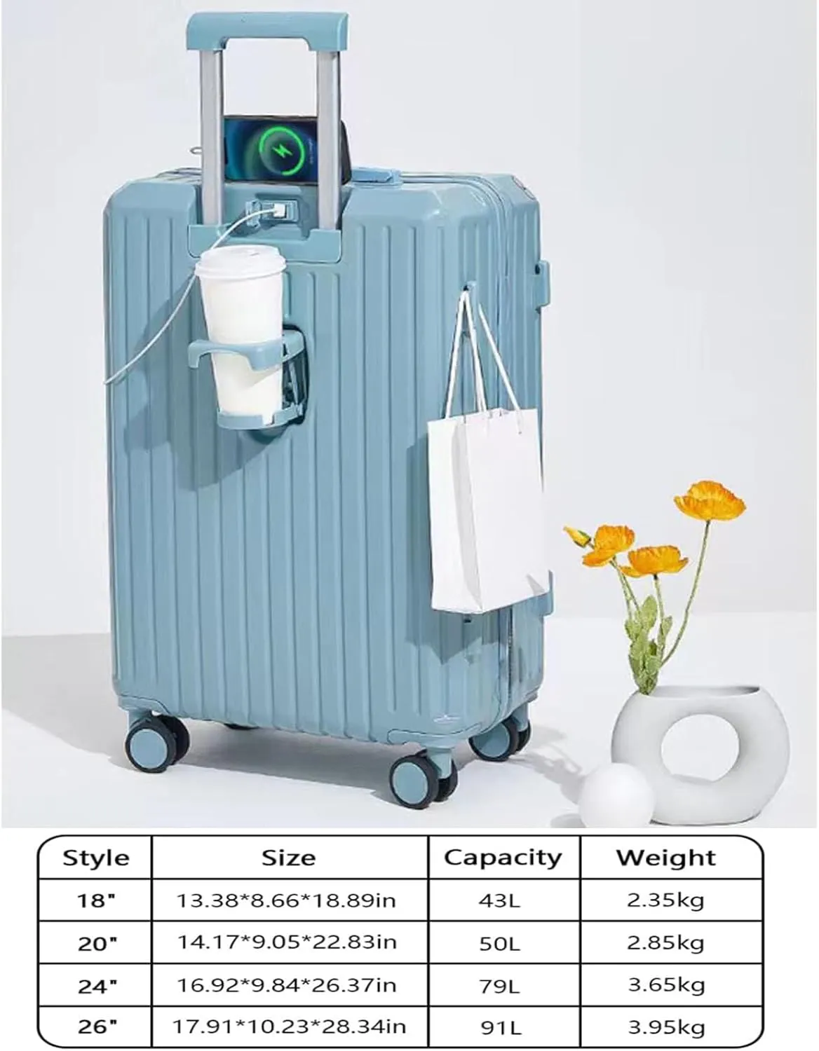 Durable Pink Hard Shell Carry On Luggage - 24 Inch Suitcase with Wheels(Light Blue,20in)
