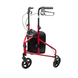 Dynarex DynaGo Zoom Rollator - Foldable, Lightweight, and Travel Friendly, 3-Wheel Rolling Walker with 250 lb. Weight Capacity, Removable Storage Pouch, Red Frame, 1 Rollator