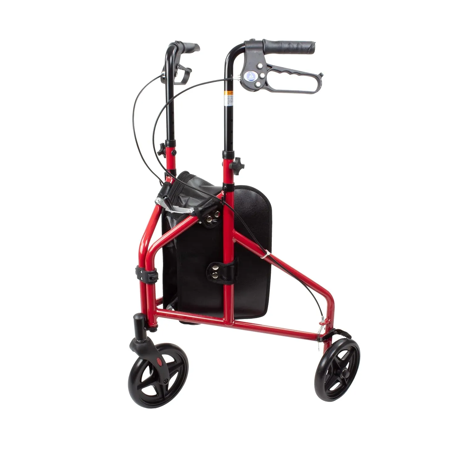 Dynarex DynaGo Zoom Rollator - Foldable, Lightweight, and Travel Friendly, 3-Wheel Rolling Walker with 250 lb. Weight Capacity, Removable Storage Pouch, Red Frame, 1 Rollator