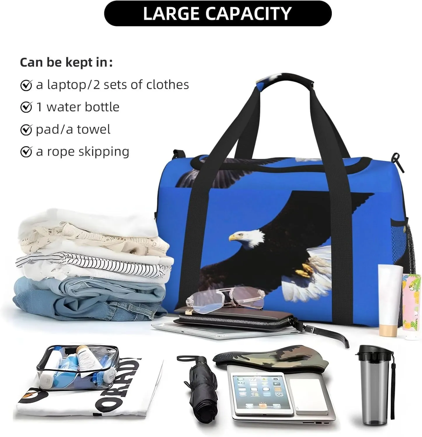 Eagle Travel Duffel Bag Large Foldable Waterproof Overnight Bag For Beach Swim Bags Pool Sports Gym