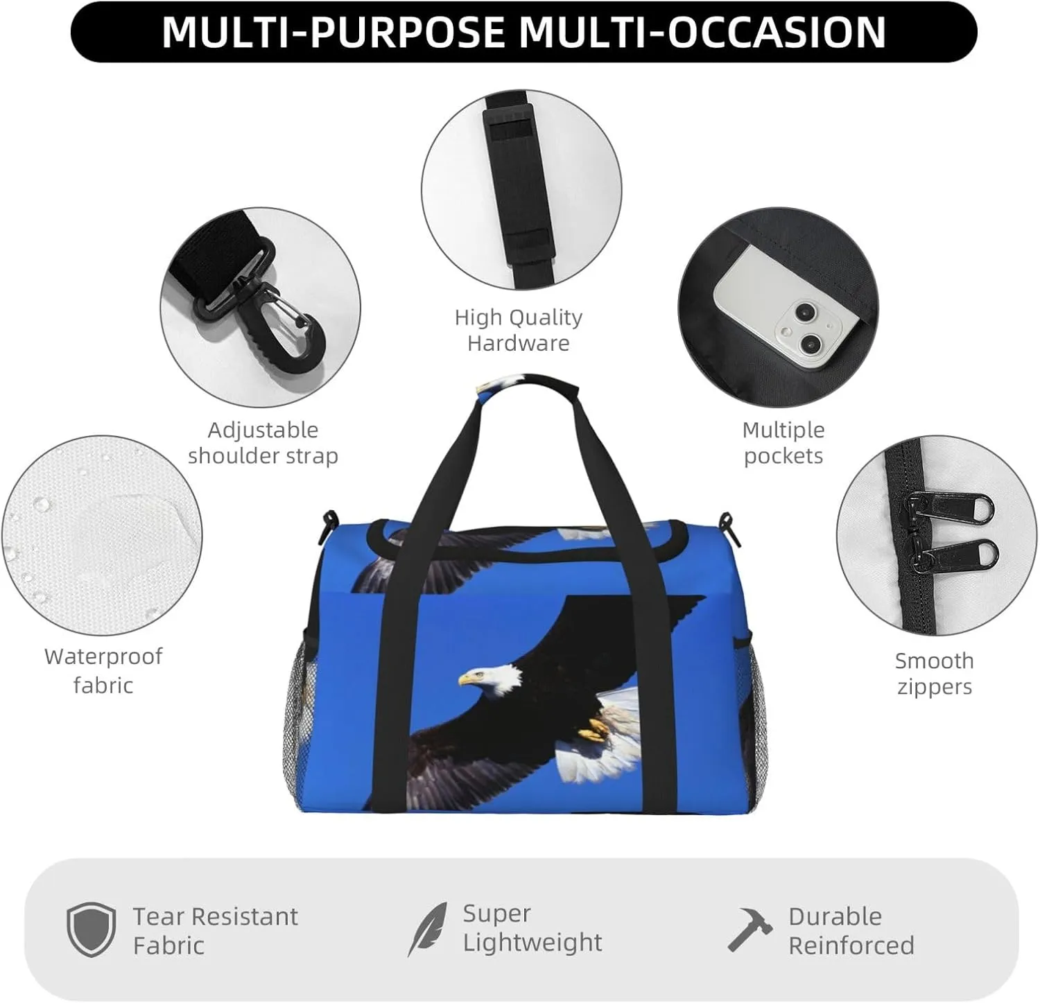 Eagle Travel Duffel Bag Large Foldable Waterproof Overnight Bag For Beach Swim Bags Pool Sports Gym