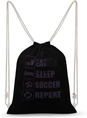 Eat Sleep Soccer Repeat Fashion Drawstring Backpack Waterproof Travel Sports Gym Bag Unisex