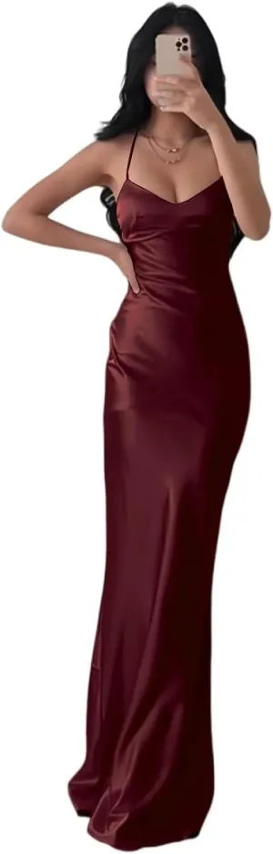 Eightale Satin Mermaid Bridesmaid Dress Bodycon Tight Backless Formal Evening Party Gowns