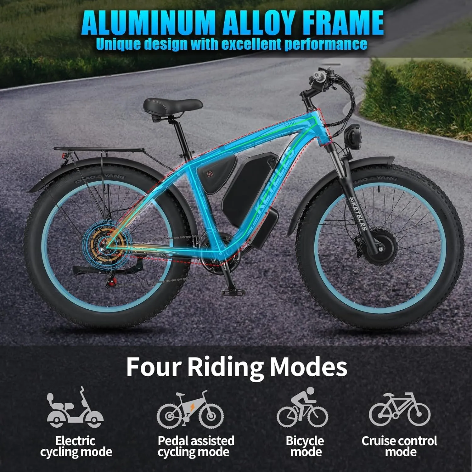 Electric Bike 1000W/2000W Motor, UL Certified, 48V 15/23AH Removable Battery, 26" Fat Tire All-Terrain Ebike, Aluminum Frame, Dual Hydraulic Suspension, Front and Rear Lights, 28-32MPH