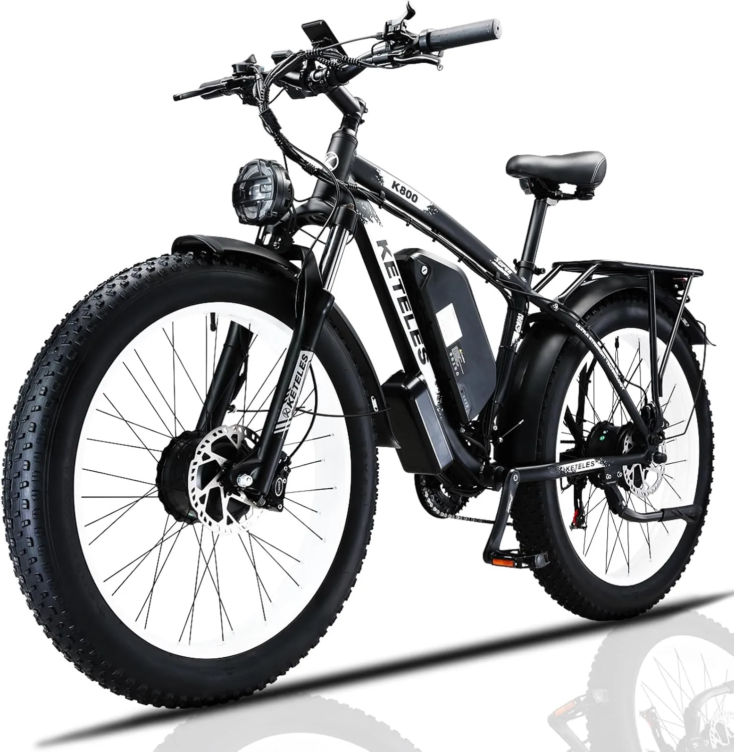 Electric Bike 1000W/2000W Motor, UL Certified, 48V 15/23AH Removable Battery, 26" Fat Tire All-Terrain Ebike, Aluminum Frame, Dual Hydraulic Suspension, Front and Rear Lights, 28-32MPH