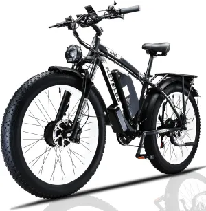Electric Bike 1000W/2000W Motor, UL Certified, 48V 15/23AH Removable Battery, 26" Fat Tire All-Terrain Ebike, Aluminum Frame, Dual Hydraulic Suspension, Front and Rear Lights, 28-32MPH