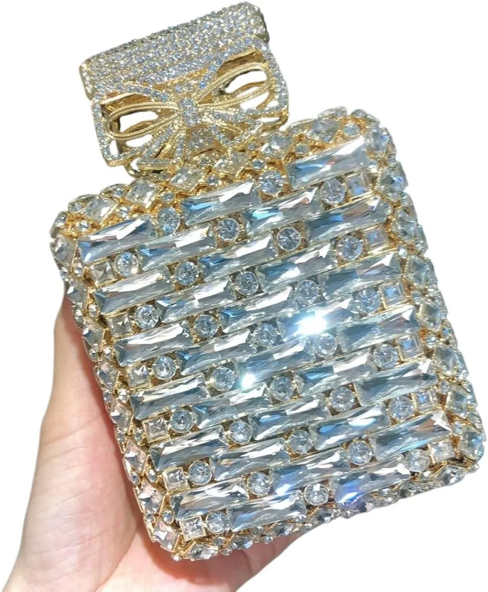 Elegant Perfume Bottle Shape Evening Bag for Women Sparkly Rhinestones Bride Wedding Purse