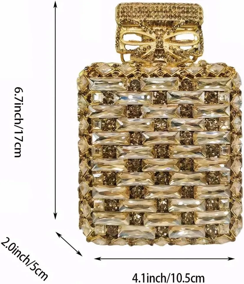 Elegant Perfume Bottle Shape Evening Bag for Women Sparkly Rhinestones Bride Wedding Purse