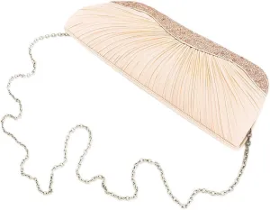 Elegant Pleated Satin & Crystal Hard Clutch Evening Bag - Diff Colors Avail