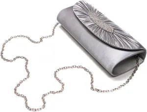 Elegant Pleated Satin Flap Crystal Clutch Evening Bag - Diff Colors Avail
