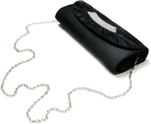Elegant Pleated Satin Flap Crystal Clutch Evening Bag - Diff Colors Avail